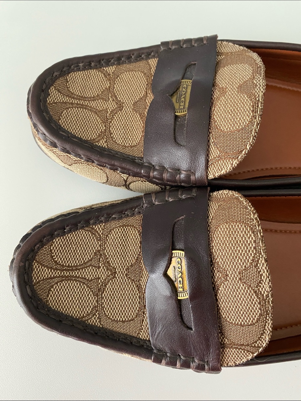 Coach Brown Signature Canvas Penny Loafers with Dark Brown Leather Trim - Picture 5 of 9
